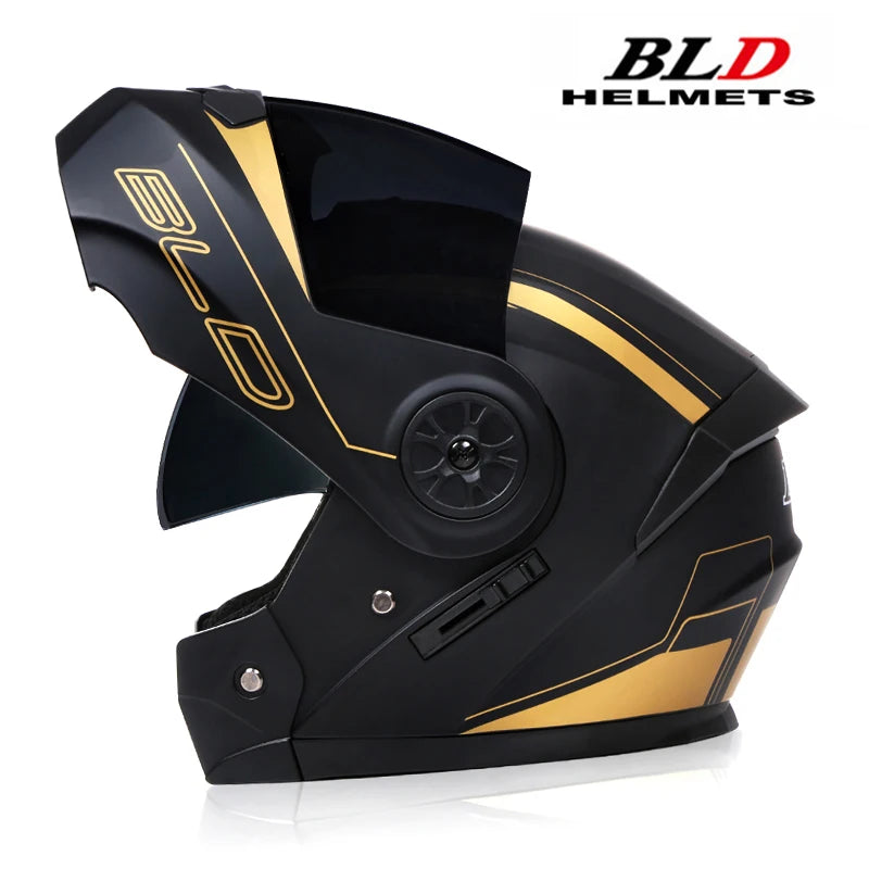 BLD-Capacete facial completo personalizado para motocicletas para homens e mulheres, capacetes de lente dupla, modulares, flip up, motocross, corrida, moda