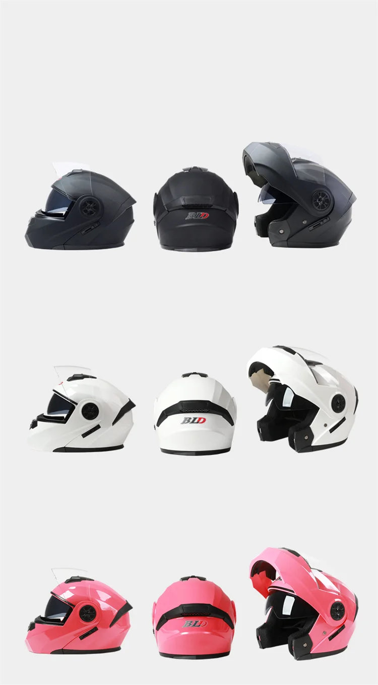 BLD-Capacete facial completo personalizado para motocicletas para homens e mulheres, capacetes de lente dupla, modulares, flip up, motocross, corrida, moda