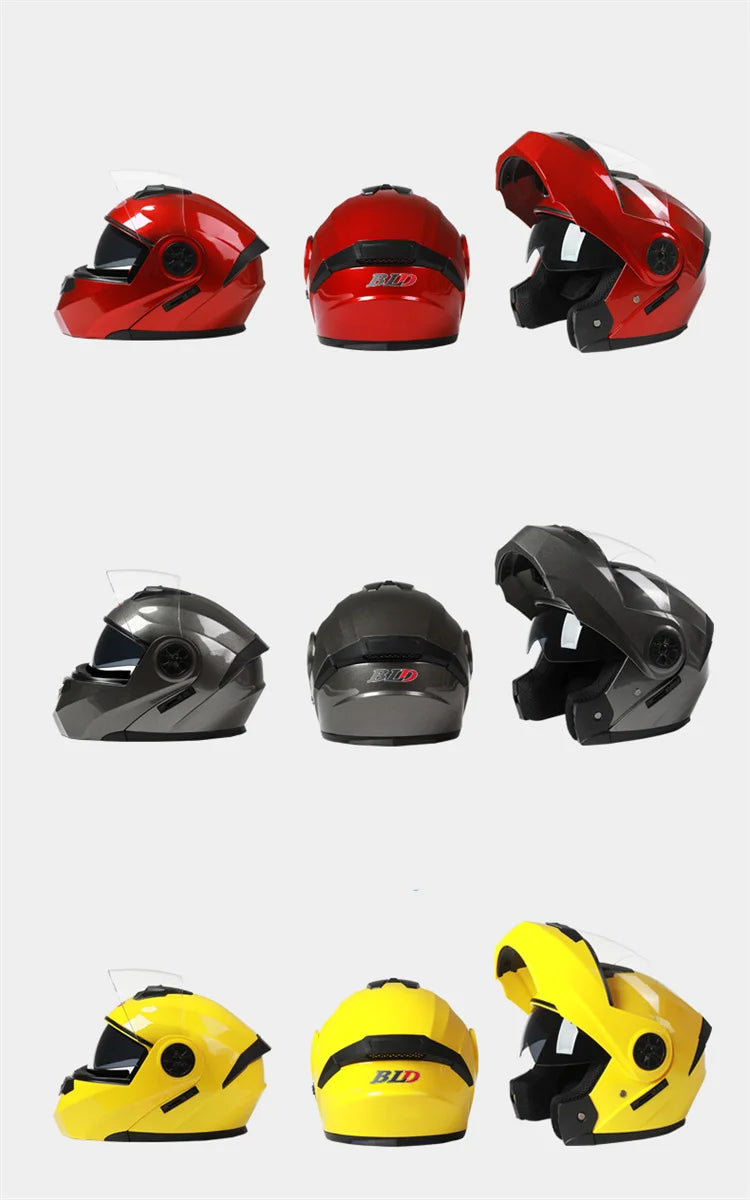 BLD-Capacete facial completo personalizado para motocicletas para homens e mulheres, capacetes de lente dupla, modulares, flip up, motocross, corrida, moda